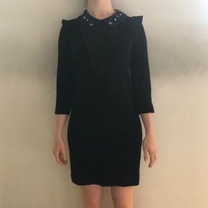 Silk Black Sandro Dress with Jeweled Collar